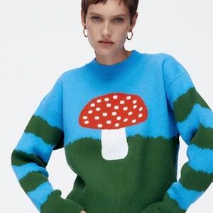 Zara Red Polkadot Mushroom Sweater Size Medium